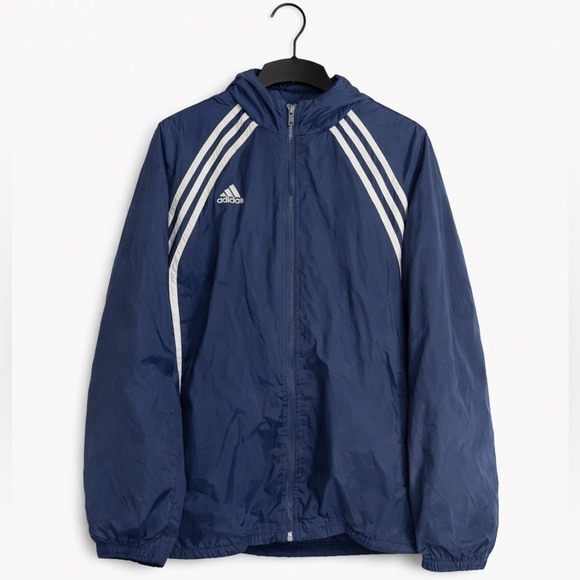 adidas Other - Adidas Vintage Boy's XL Warm Lined Hooded Jacket.  Navy W White & Black Stripes